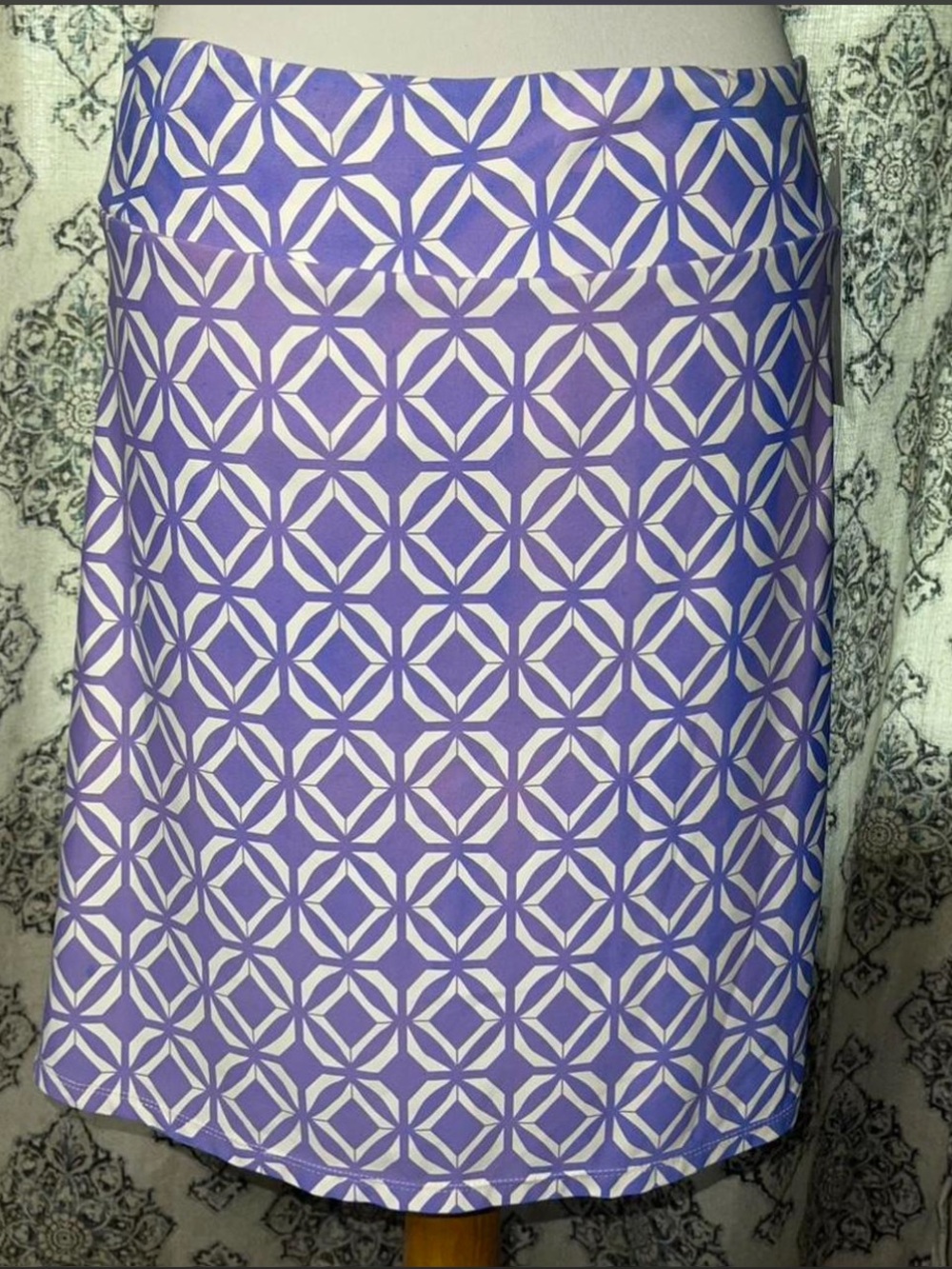 Lulu-B Violet and White Geometric Midi Skirt